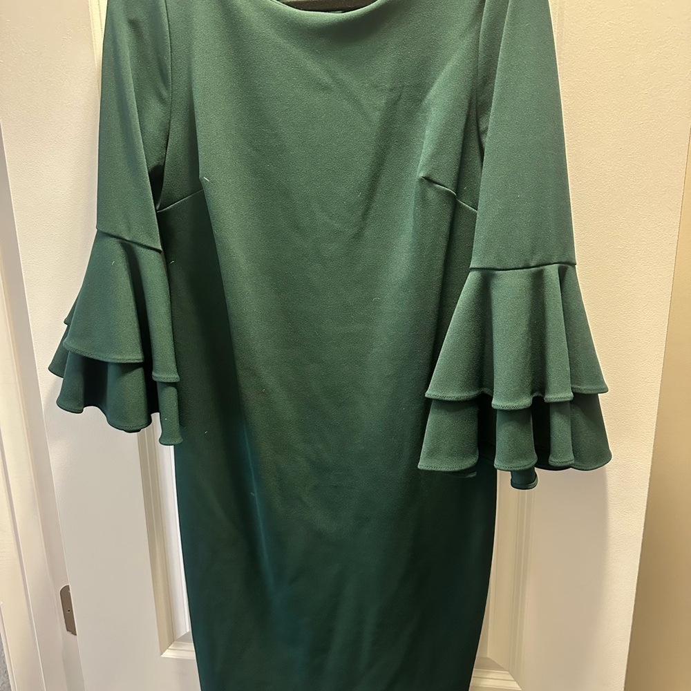 Calvin Klein Green Long Sleeve Dress with Ruffles